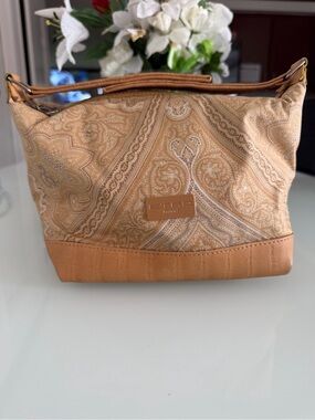 Etro Beige Paisley Leather-Trim Hand Bag
